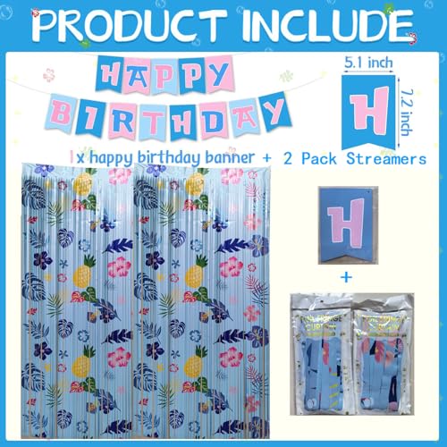 Image of Hawaiian Element Pattern Birthday Party Supplies 3 Pack Foil Fringe Curtains Tinsel Animation Themed Photo Backdrop Streamers Cartoon Birthday Party Decorations