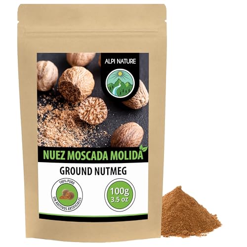 Alpi Nature Nuez Moscada Molida 100g, Especia de Nuez Moscada en Polvo para Cocinar y Hornear