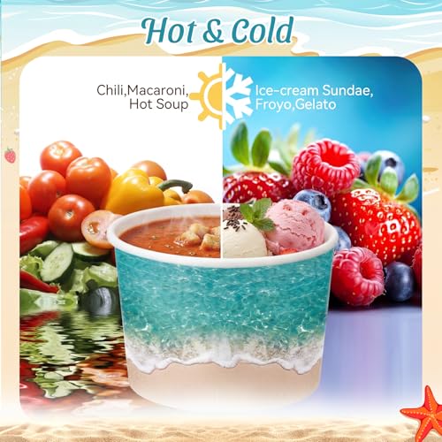 Image of Funnymoom 50 Pack Beach Ice Cream Cups 9 oz Ocean Waves Disposable Dessert Bowls Paper Soup Bowls Summer Pool Snack Cups for Hot or Cold Food for Hawaiian Beach Birthday Party Supplies