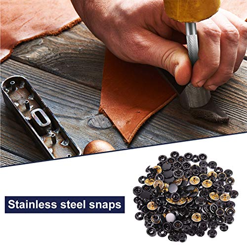 100 Pieces 15 Mm Fastener Snap Stainless Steel Snap Buttons Press Stud Button For Marine Boat Canvas Bags Leather Craft Sewing, 4 Components 25 Pieces In Each (Black) #TOP4