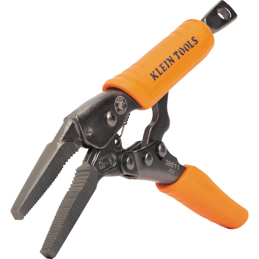 Klein Tools 38665 Juego de alicates de bloqueo, punta larga de 6 pulgadas, mandíbula curvada de 7 y 10 pulgadas, alto par, agarres de topo para sujetar y agarrar, 3 piezas