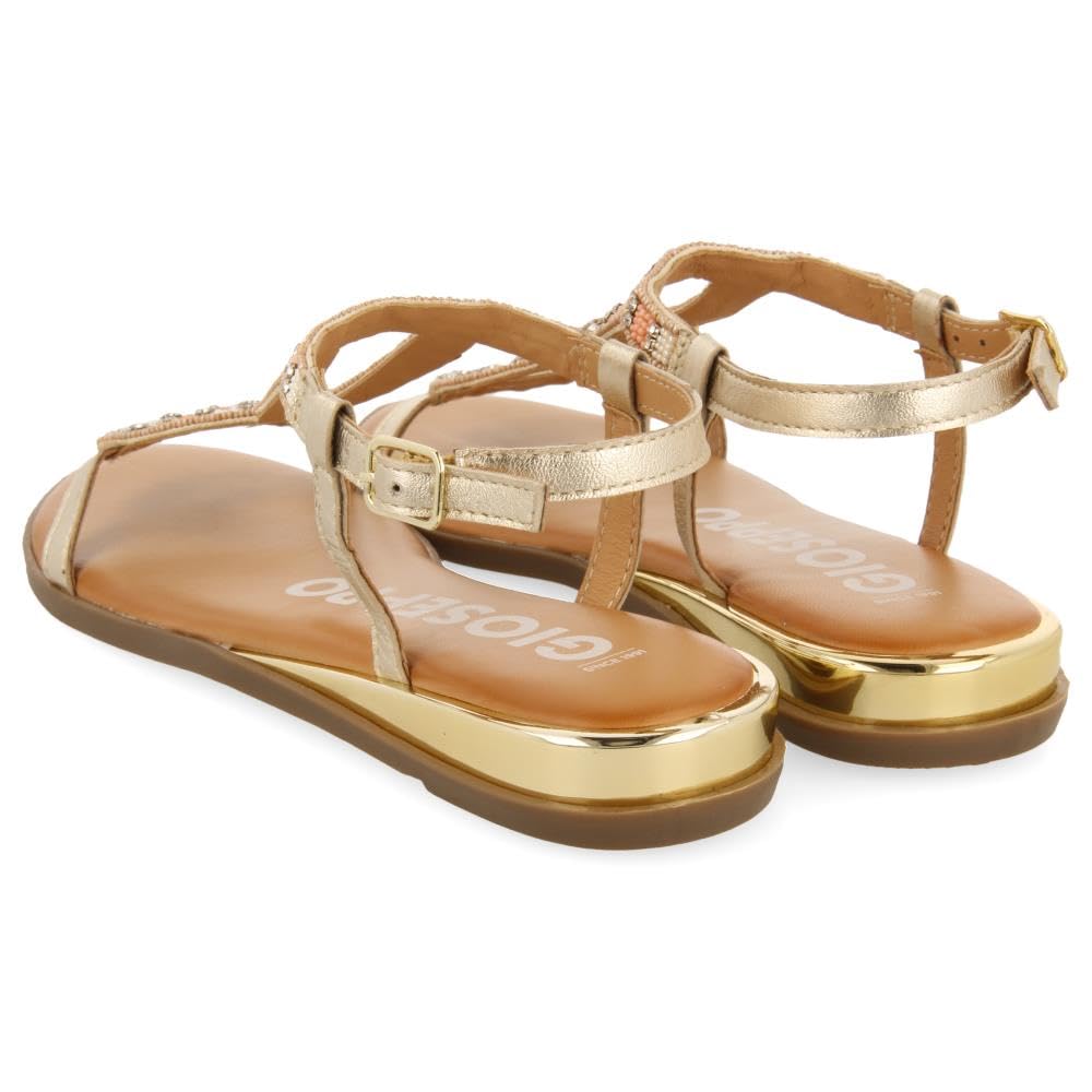 Sandalias Doradas con Piedras Multicolor para Mujer MULION
