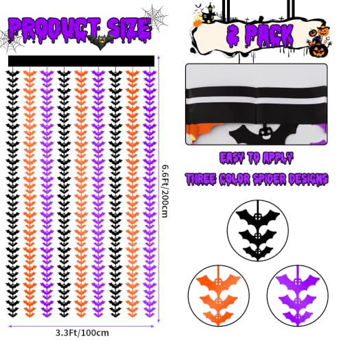 Image of TONIFUL 2Pcs Black Orange Purple Bat Cutouts Metallic Foil Fringe Curtains