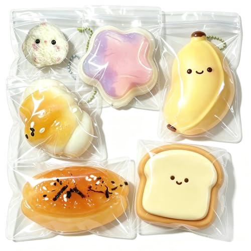 【6点セット】スクイーズ 食べ物 癒やし グッズ ストレス 発散 TPR 素材 食品 サンプル 風 プニュプニュ 感触 