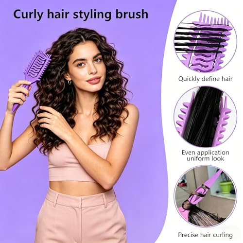 Image of Curly Hair Defining Brush: Shaping & Defining Curls with 3 pcs Slick Back Brushes for Wet & Dry Hair Frizz Reduction - Ergonomic Handle for Women and Men 2026 New (Purple)