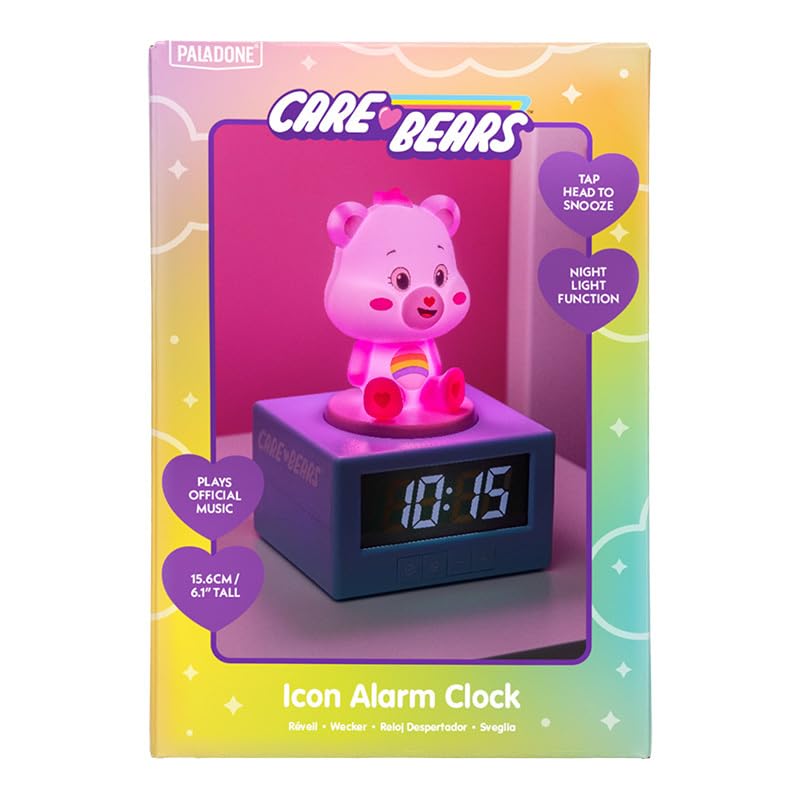 Paladone, Sveglia digitale con Allegrorsa rosa dei Care Bears (Orsetti del Cuore) con luce notturna e musica, con licenza ufficiale, decorazione per camera da letto, alimentata a batteria
