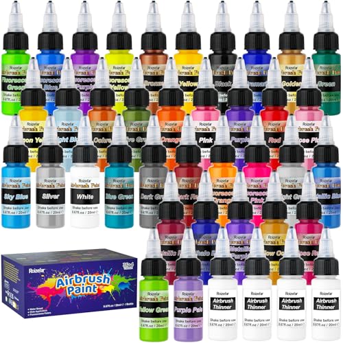 Roizefar Airbrush Farben, 36 Farben mit 4 Verdünner, Airbrush Farben Set Kombinat für DIY, Aquarell, Ölmalerei usw, Neon farbene und Metallische Airbrush Farben Acryl, 20 ml/Flasche