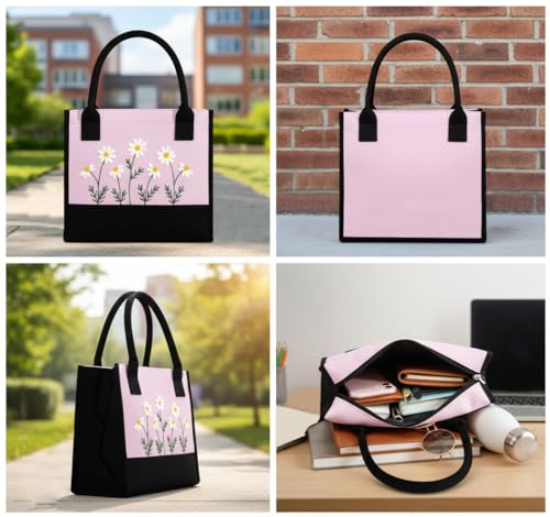 Image of Cotton Tote Bag For Woman Stylish | Embroidered Canvas Hand Bag With Floral Design | Casual Shoulder Bag Zipper For College Girls, Office, Daily Use, Travel, Beach, Shopping
