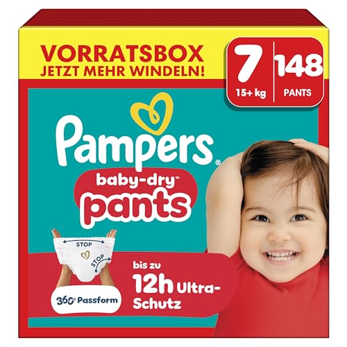 Pampers Baby-Dry Pants Größe 7 148 Stück 15kg+ 360 auslaufsichere Passform für Tag und Nacht