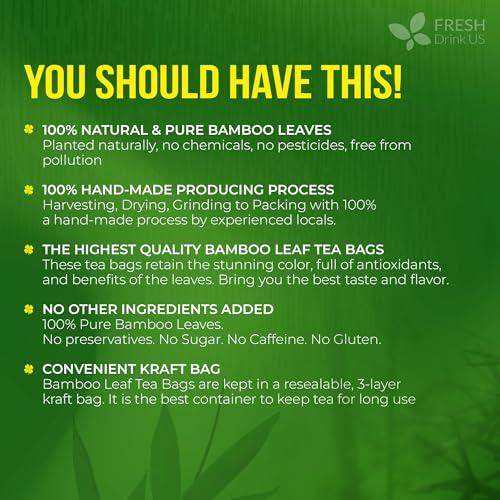 Image of FreshDrinkUS, Premium Bamboo Leaf Tea Bags | 40 Count | Naturally Light & Refreshing Caffeine-Free Herbal Tea - From 100% Natural Bamboo Leaves. Sugar-Free. Vegan