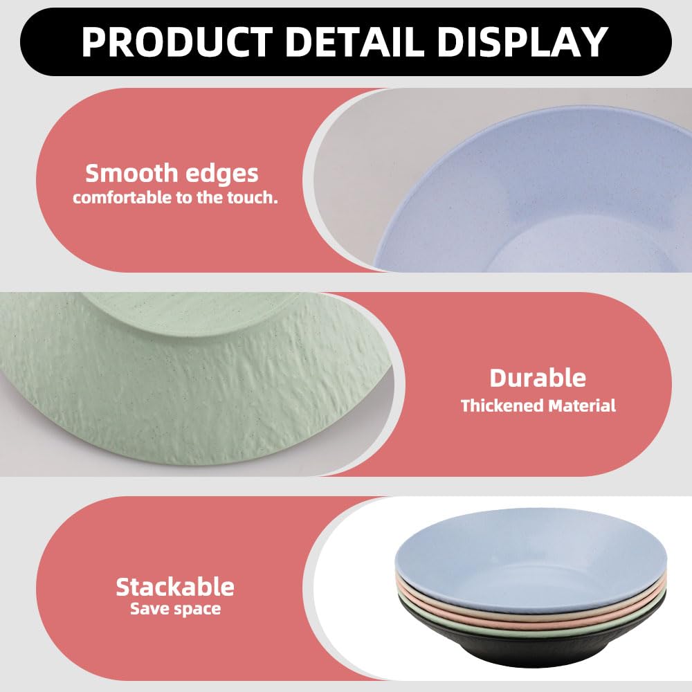 Set di 5 Piatti Colorati Plastica Riutilizzabile Piatti da Pasta Servizio 22,5x4 cm Set di Piatti per Insalata, Pasta, Bistecche