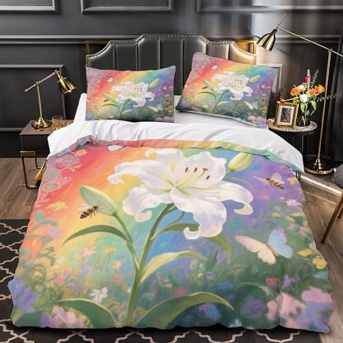 Parure housse de couette microfibre douce Lily 3D lit double 200x200cm