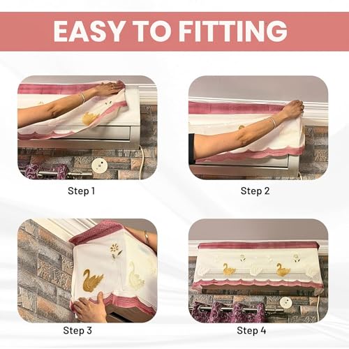 Image of Combo Cotton Net Split AC Cover Indoor Unit for 2 Ton Capacity AC, Premium Work Indoor AC Dust Protection Cover Designer Summer Ac Cover for 2 Ton Ac (38 X 15.35 X 7.8 inch, Peach & Brown)