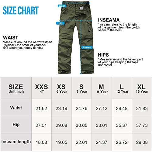 Asfixiado Boys Cargo Pants, Kids' Casual Outdoor Quick Dry Waterproof Hiking Climbing Convertible Trousers #9016 Army Green-M #TOP4