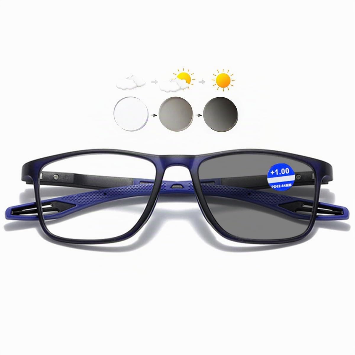 KOOSUFA Photochromic Reading Glasses Blue Light Blocking Sun Readers UV Protection TR90 Super Lightweight Sunglasses for Men Women 3 in 1 Lenses Darken In Sunlight 0.0 1.0 1.5 2.0 2.5 3.0 3.5 4.0