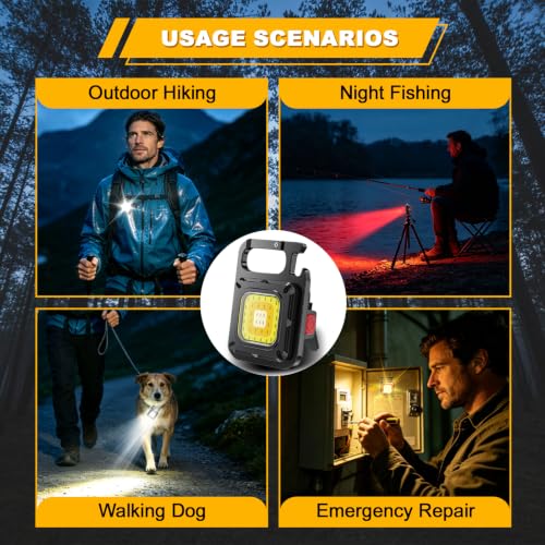 Image of MAKDAK COB Key Fob Work Light - 2 x Mini LED Torch Small Very Bright with 7 Light Modes, Emergency Light with Folding Holder, Bottle Opener and Magnetic Base