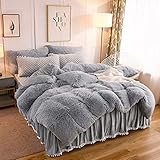 LIFEREVO Luxury Shaggy Plush Duvet Cover 1 PC Crystal Velvet Mink Reverse Ultra Soft Hidden Zipper Closure,Queen Gray