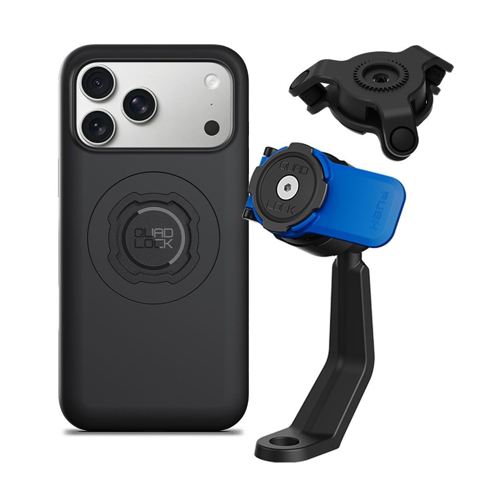 Quad Lock Mirror Stem Motorcycle Phone Mount with Vibration Dampener and MAG Phone Case for iPhone 17 Pro Max