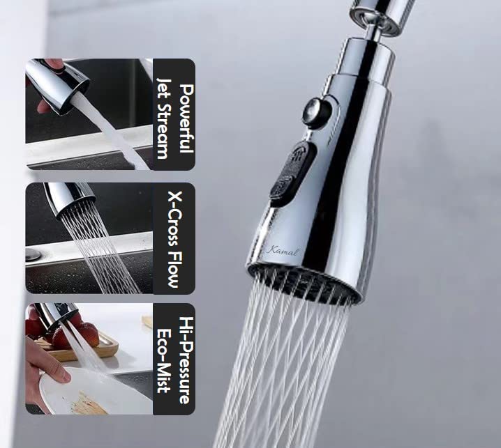 KAMAL 360 Degree Movable Faucet Aerator Infinity | 3 Mode Jet X-Cross Eco-Mist | Infinity - 3 Flow | 3 Modes Water Faucet Sprayer | Dual Flow Aerator Kitchen Sink Faucet Shower (B0B6HTZ6JD) Amazon Price History, Amazon Price Tracker