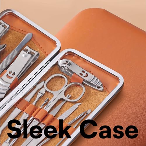 H&S Manicure Set for Women & Men - Manicure & Pedicure tools & Accessories - 14 pcs - Stainless Steel Nail Clippers Set & Cuticle Remover - Cutter Trimming Grooming Tools - w/Leather Case - Nail Kit - Image 6