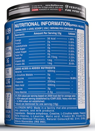 Image of Grizzly Nutrition, Pure BCCB 450g, 30g Energy caffeine pack - Betaine, Creatine, Citrulline, B Alanine, Researched muscle, strength, endurance, growth formula, before workout /Intra workout, Pineapple