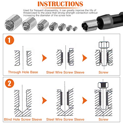 84 pcs 304 stainless steel metric m3 m4 m5 m6 m8 m10 m12 wire thread inserts steel sheath helicoil type screw repair sleeve assortment kit