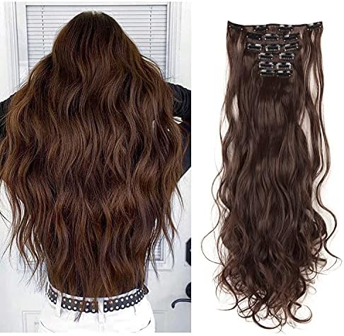 CULKET 24 inch Hair Extensions Clip in Hair Extensions Clip in Natural Hair Extensions 6 PCS Curly Wave Ash Blonde Mix Bleach Blonde