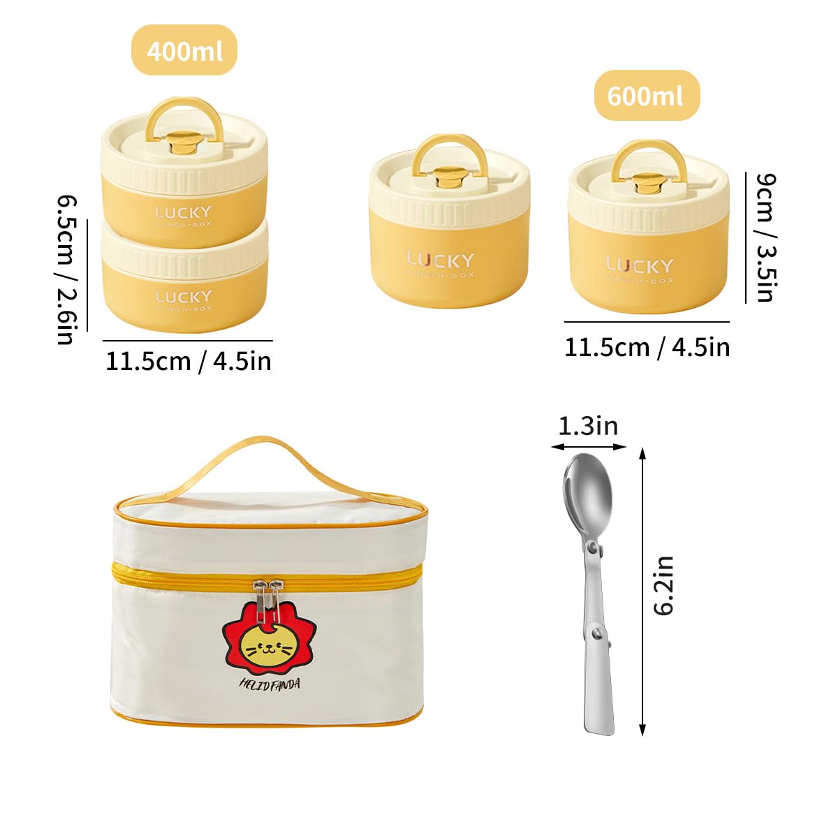 VANDHOME Bento Box, set di contenitori per il pranzo per adulti, contenitore per il pranzo portatile e caldo con borsa isolata, contenitore termico in acciaio inox 18/8, adatto per fornelli a
