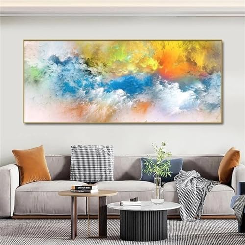 Broderie diamant grand format 90x180 cm aux nuages abstraits bleus