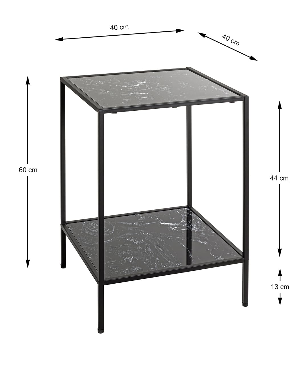 HAKU Tavolino nero, finto marmo, metallo, tavolino da salotto - Dimensioni: L 40 x A 60 x P 40 cm Stile: Art Déco