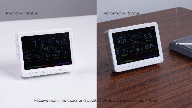 Image of Upgrade 16 in 1 Air Quality Monitor Indoor 15h Battery & Real-Time Display 9 AQI+7 AQI Alerts, Wildfire CO2 Monitor Air Quality Tester for CO2, TVOC, PM2.5 PM1.0 PM10, HCHO Temp /Humidity AQI & Time