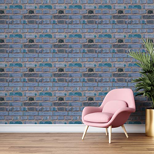 Image of DWELLSINDIA Blueish Bricks Self Adhesive Peel and Stick PVC Wallpaper Waterproof, Scratch Resistant, Laminated (41x244 cm, Natural, Blue, Matt)