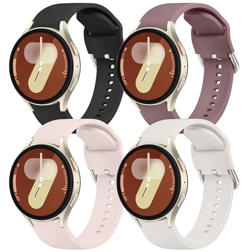 [4 Pack]Silicone Bands for Samsung Galaxy Watch 7 Bands/Samsung Galaxy Watch 7/FE/6/6 Classic/5/5 Pro/4 Women Men, 20mm Soft Comfortable Adjustable Sports Replacement Strap