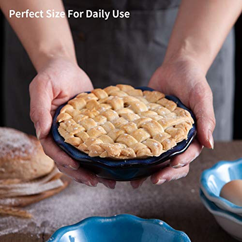 Porcelain Individual Mini Pie Pans With Ruffled Edge, 5 inch Quiche Cake Tart Pan Round Baking Dish, Set of 4, Reactive Glaze Nebula Blue -Jemirry - Thumbnail 2