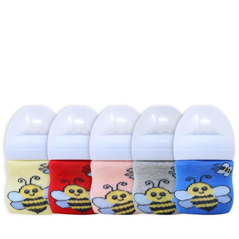 MUSTANG Honeybee Design Baby Feeding Bottle Covers for 150 ml Bottles – Pack of 5 | Soft Protective Caps, Ideal for Travel and Everyday Use-image-32