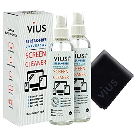 Screen Cleaner – vius Premium Screen Cleaner Spray for LCD LED TVs, Laptops, Tablets, Monitors, Phones, and Other Electronic Screens - Gently Cleans Fingerprints, Dust, Oil (8oz 2-Pack) Cover