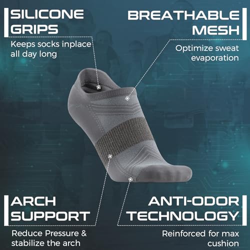 Compression Silver Ankle Socks Odor Control Lightweight Arch Support Fit Performance Low Cut Athletic Running Socks 2 Pairs4