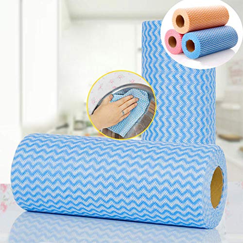 Adnikia Disposable Dish Cloth Reusable Dish Towels Kitchen Paper Towels Multipurpose Cleaning Towels 3Rolls (Dish Cloth-Muti-Colored)