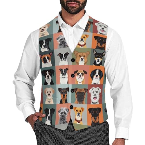 Dog Selfie Novelty Men's Suit Vest Casual Formal Dress Vests Business Waistcoat