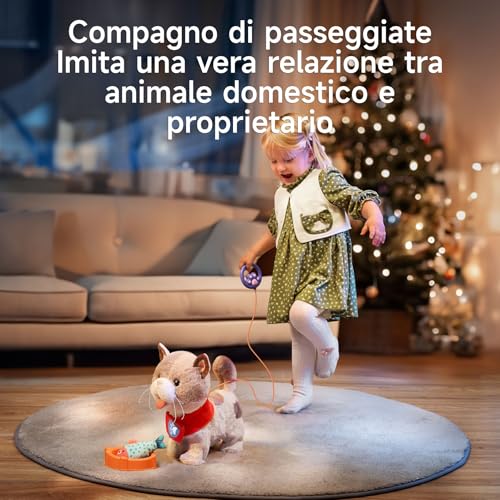 TUMAMA Interattivo Elettronica Peluche Gatto Giocattolo per Bambini,Camminare Realistico Gatto Giocattolo che Cammina,Miagola,Lingua Fuori e Scodinzola, Kitten Pet Giocattolo con Guinzaglio - 3