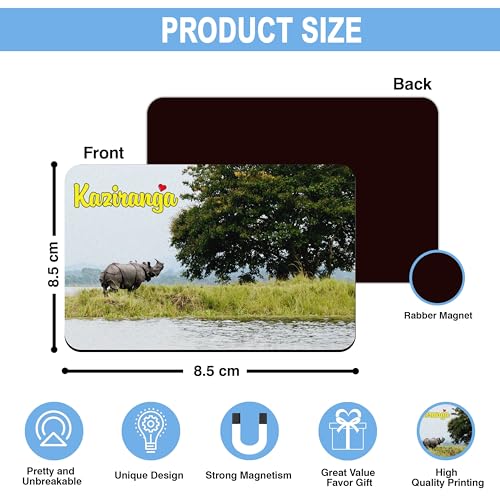 Image of Elegant Fridge Magnet with Themes |Rectangular Size Refrigerator Magnet with Magnetic Rubber Back | Pack of 1, 8.6cm X 5.4cm (Kaziranga)