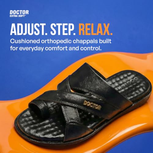 Image of DOCTOR EXTRA SOFT Care Orthopedic Diabetic Comfortable Dr Sole Footwear Daily Use Casual Wear Stylish Black Cushioned Adjustable Strap Chappal for Men's-Gents & Boy's L-11