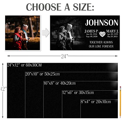 Image of 24x12 Granite Double Headstones for Graves, Memorial Stones for Couples, Customizable Grave Markers for Cemetery for Humans, Personalized Memorial Plaques for Parents, Gravestones with Porcelain Photo