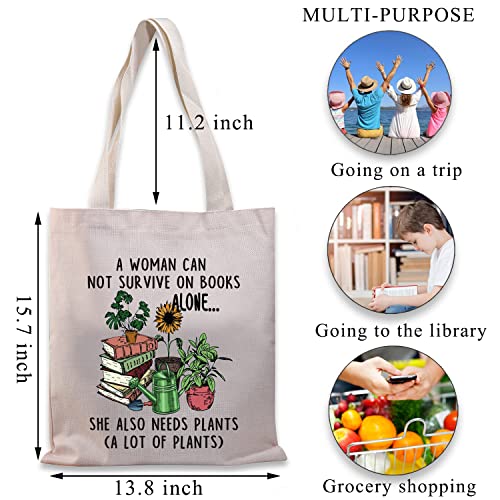 BDPWSS Book Plant Tote Bag For Women Book Lover a Woman Can Not Survive On Books Alone She Also Needs Plants Canvas Handbag2