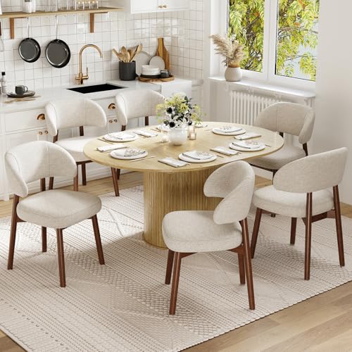 Image of MALOL 47 inch-63 inch Extendable Round to Oval Dining Table Chairs Set for 4-8, Modern Wooden Kitchen Table and Chairs with Hidden Storage and Fluted Design for Dining Room /Small Space(Natural Wood and Beige)
