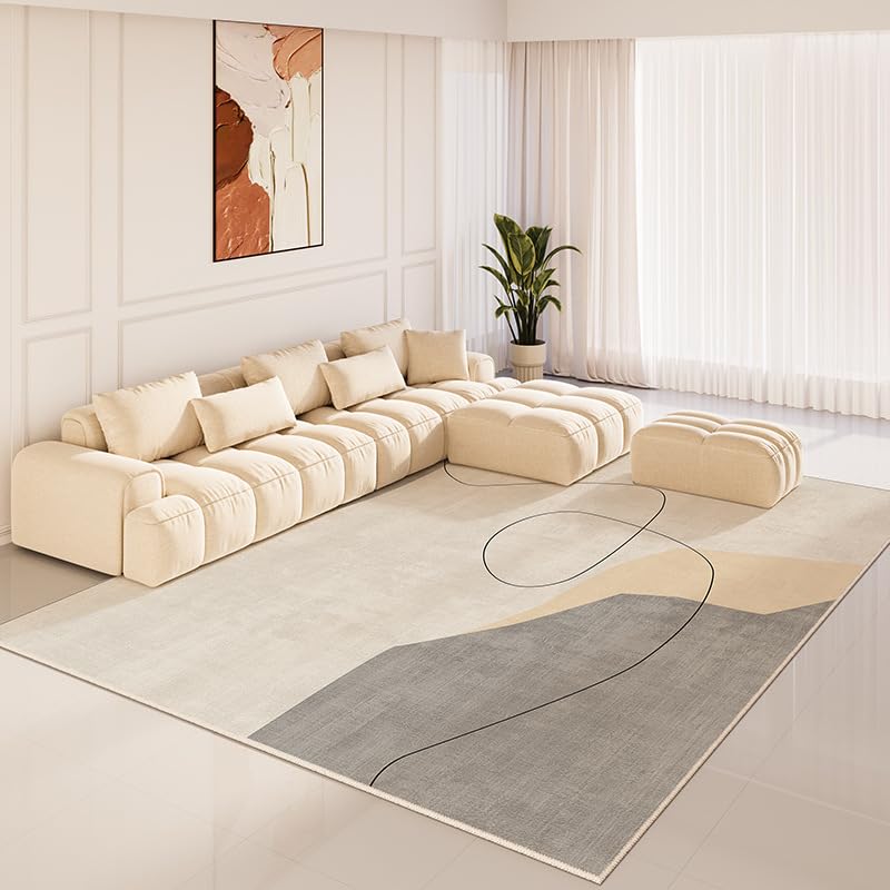 Tapis de salon doux et facile a nettoyer 200x230cm beige pour un confort total