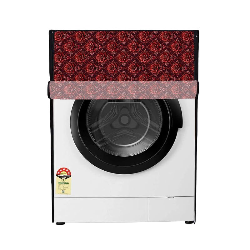 PVC Front Load Washing Machine Cover Suitable For Bosch 7Kg, 7.5Kg, 8Kg, 8.5Kg, 9Kg, 10Kg, 11Kg, Size (63L X 63D X 81H) Cm, Waterproof & Dustproof Washing Machine Cover, Red Flower. discount deal