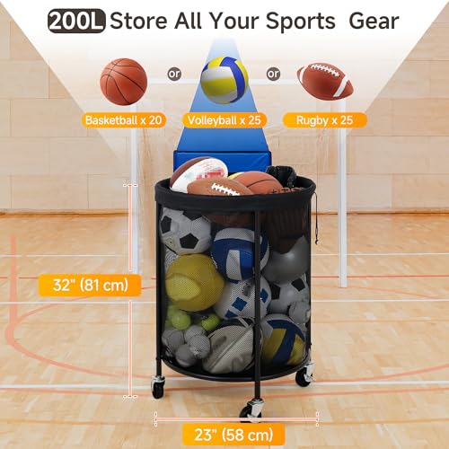 image for StorageWorks Ball Storage Cart, 200L Rolling Sports Storage, Ball Orga