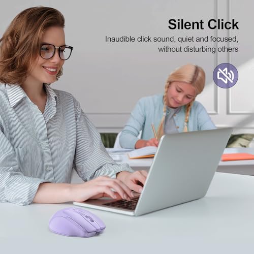 Image of TECKNET Wireless Mouse, BT 5.0 /2.4G, Rechargeable 6-DPI Silent, Lavender | Bluetooth 5.0 /3.0 & USB A, 2-Device Easy Switch, Wide OS Compatible, 6 Buttons, 6-DPI up to 4800, Ergonomic for S to M Hands