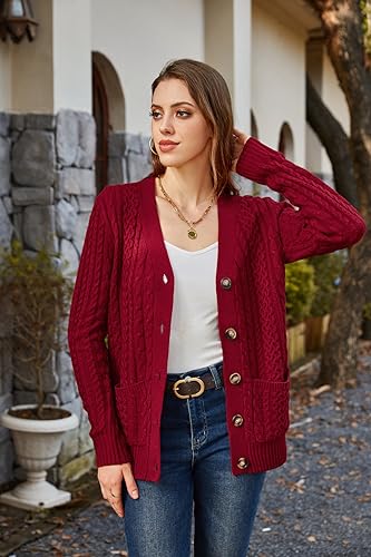 Image of Womens Cardigan Sweaters Cable Knit Sweater 2026 Fall Winter Chunky Open Front Button Down Coats with Pockets